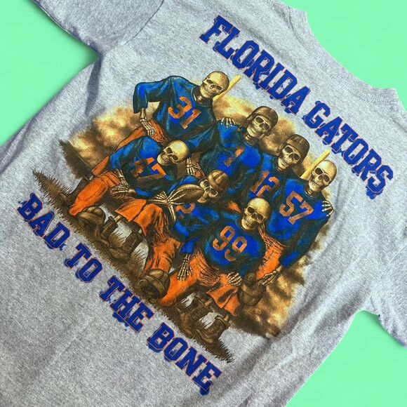 1990s Florida Gators “Bad to the Bone” Football T-Shirt – Gray – Size Youth L - Picture 1 of 4